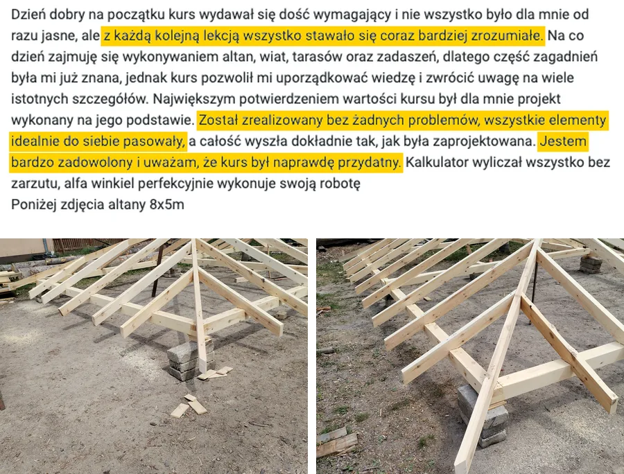 Opinia: altana 8x5 m wykonana na podstawie kursu